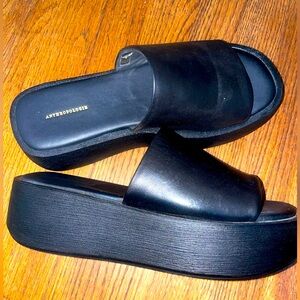 Anthropologie Black leather wedges